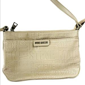 Steve Madden Beige Monogrammed Handbag | Logo Pattern | Adjustable Strap